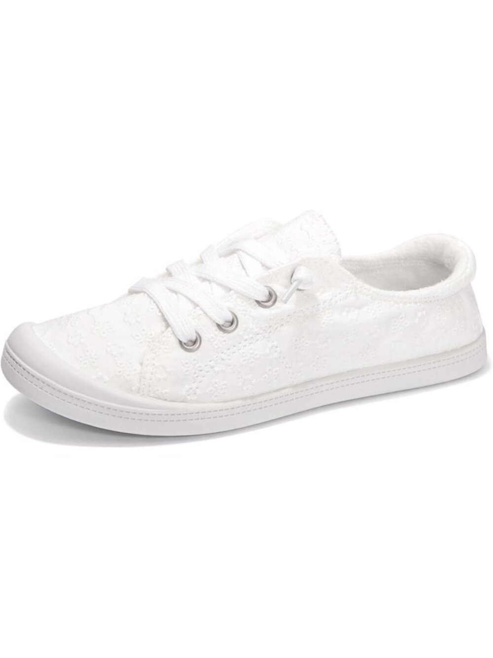 Women's White Dot Canvas Low Top Classic Non Slip Rubber Outsole Flat Sneakers